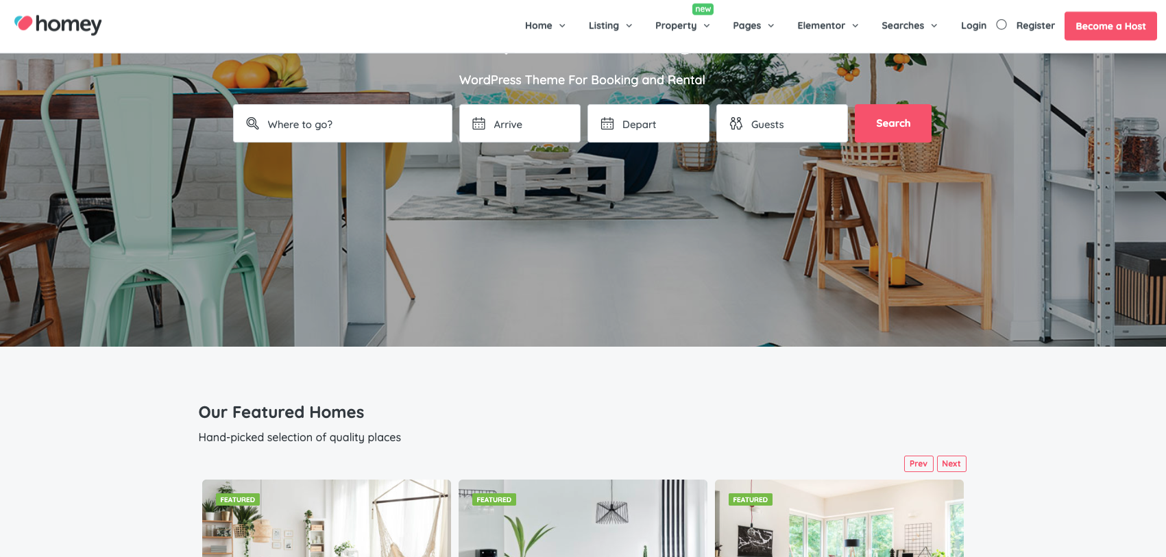 Homey website templates for short-term vacation rentals