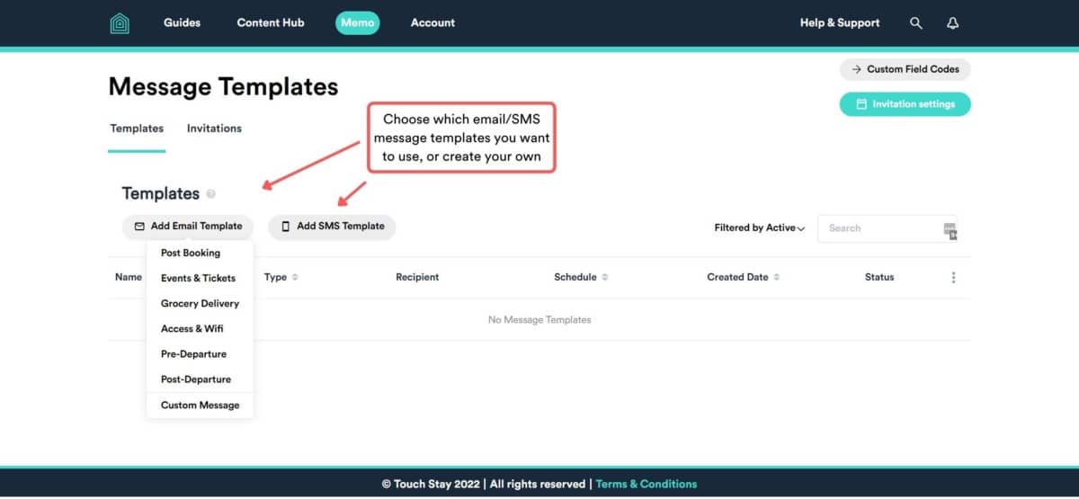Screenshot of Memo tab – choosing your template Screenshot of Memo tab - choosing your template