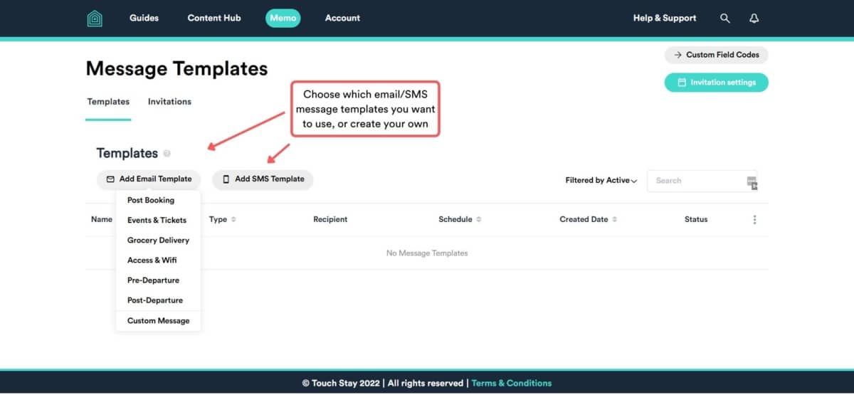 Screenshot of Memo tab - choosing your template