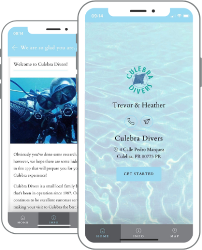 diving guidebook app: home tab & diving information tab