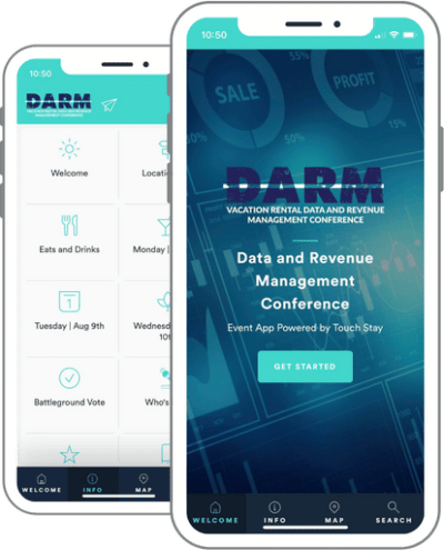 DARM event guide – home & info DARM event guide - two screens: home tab and info tab