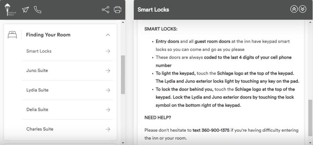 Maitland Manor Smart Locks Digital Guidebook Screenshot