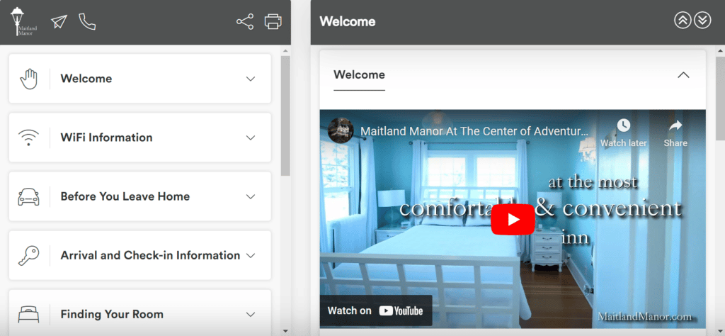 Maitland Manor Guidebook Screenshot 1 image of digital guidebook featuring youtube video