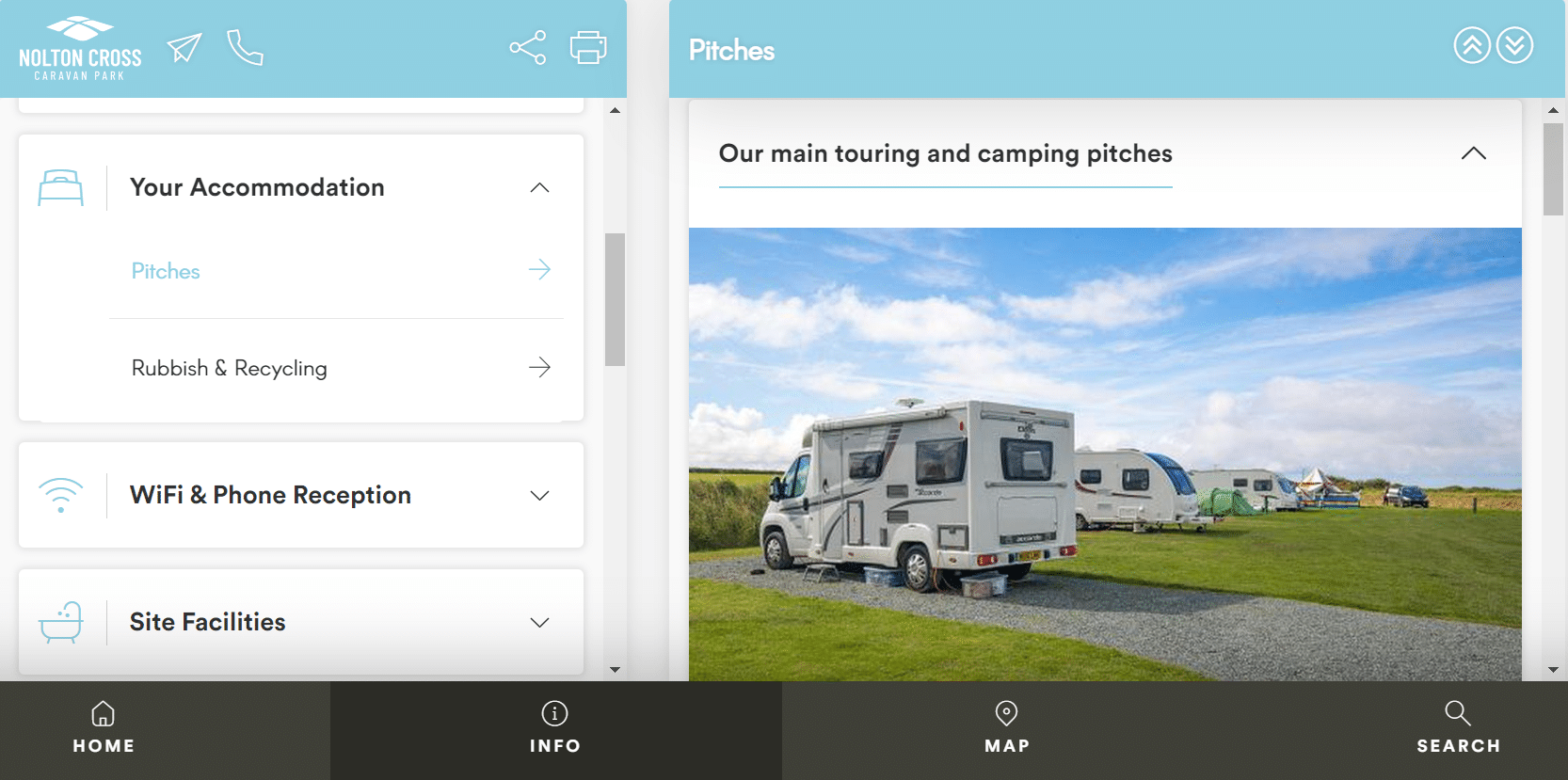Screenshot of Nolton Cross Caravan Park Digital Guidebook