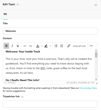 Welcome topic template Airbnb guest welcome book