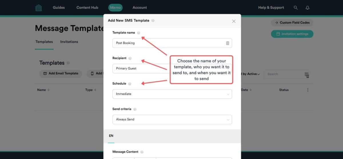 customise templates in Memo screenshot of Memo tab - customising template settings