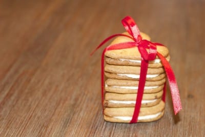 stack of biscuits with red ribbon