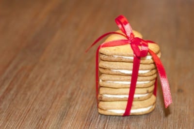 biscuits with red ribbon – local delicacies stack of biscuits with red ribbon