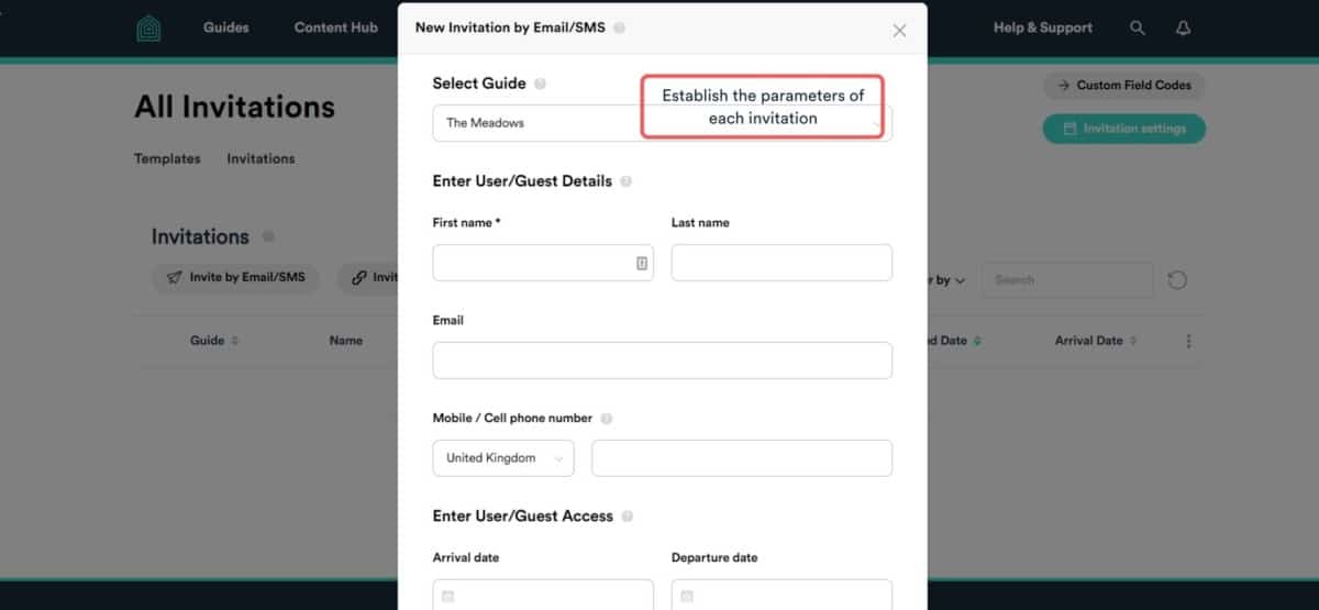 Memo setting up invitation parameters screenshot of Memo tab - editing invitation parameters