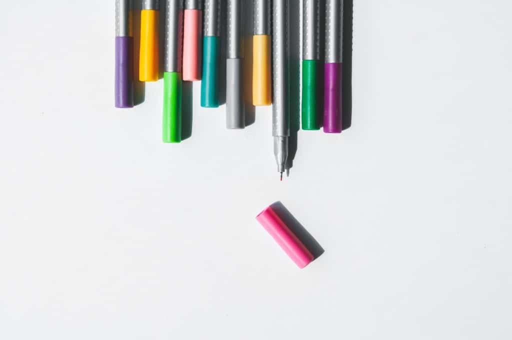 row of colored pens