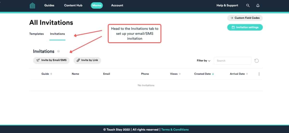 setting up invitations in Memo screenshot of Memo - setting up an invitation