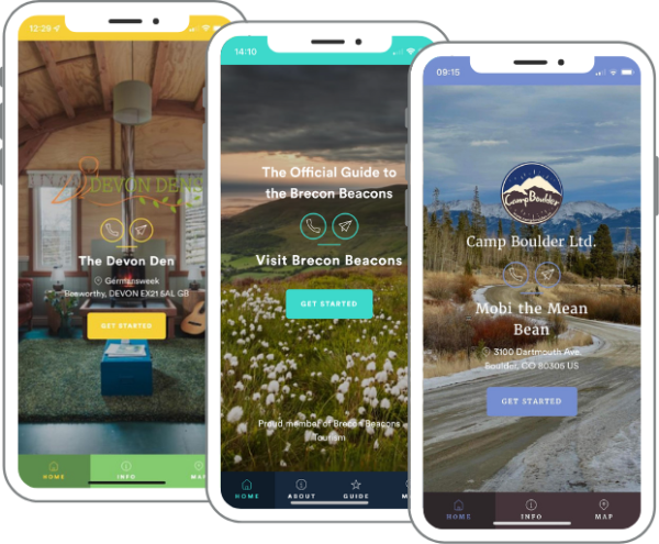 three digital guidebooks overlapping one another: one glampsite guide, one tourist guide, & one RV guide act as case studies of how interactive guides can benefit a range of operators