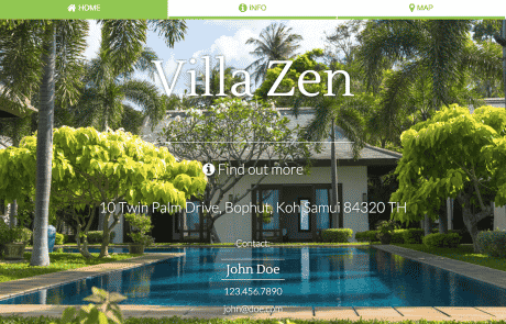 villa zen welcome book screenshot of a Touch Stay digital welcome book on desktop
