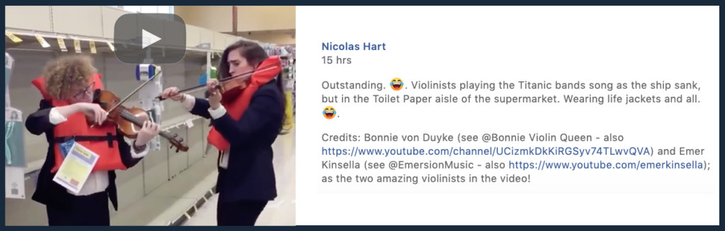 Violinists in the loo roll aisle