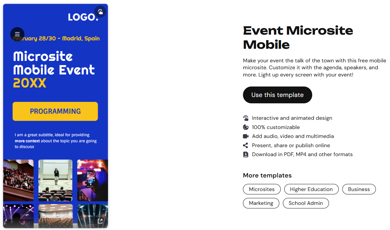Mobile event microsite